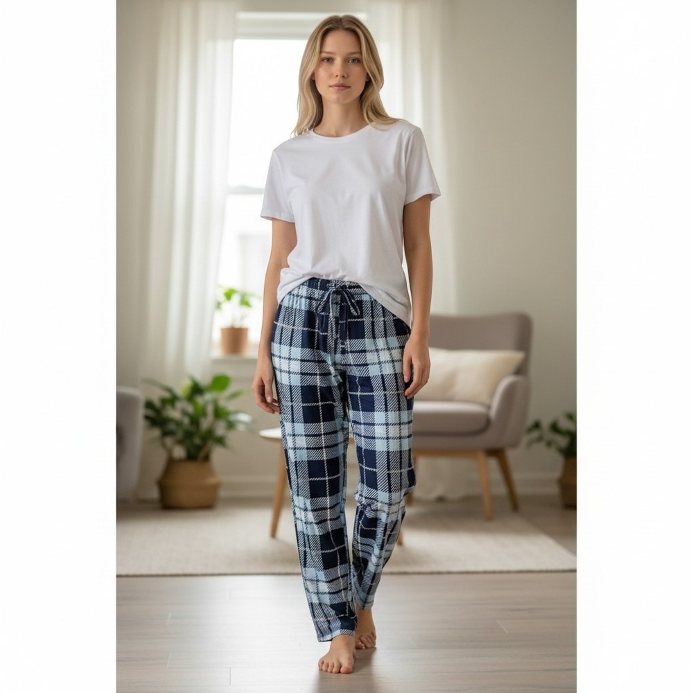 HB by Hale Bob Womens Pajama Set White Tee Blue Plaid Pants XLarge NWT